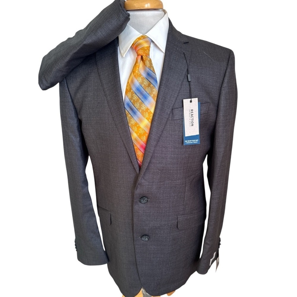 NEW Kenneth Cole Reaction 2-pc Techni-Cole Suit Gunmetal 40L Jacket Pant 33 x 32